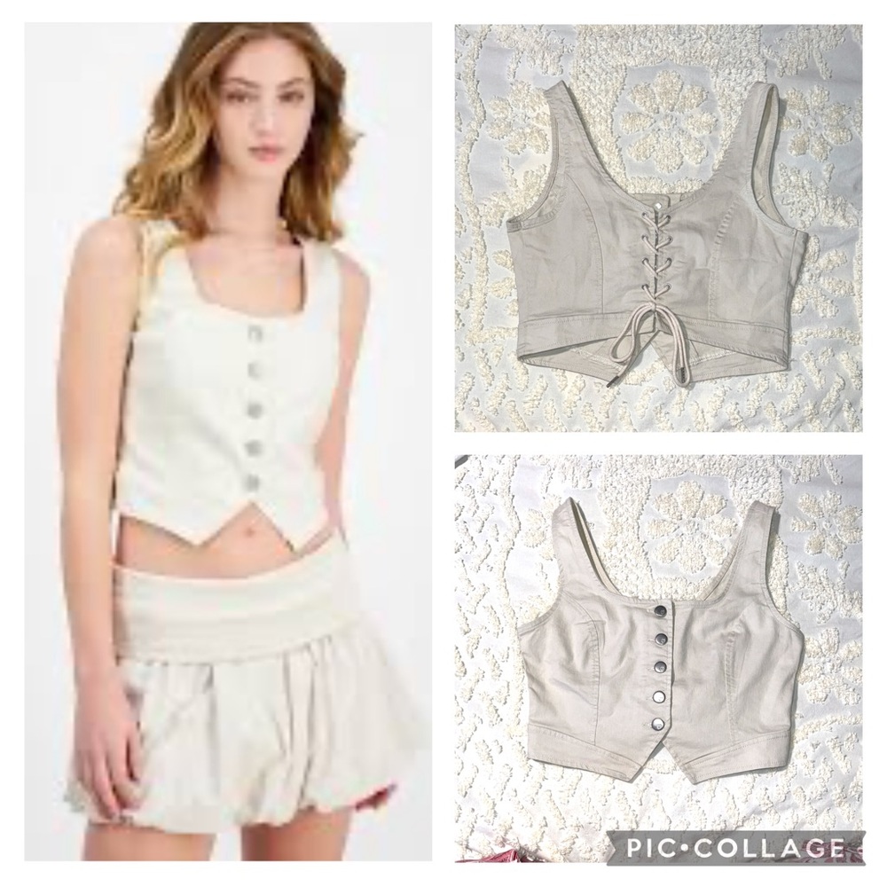 Elegant Cream Buttoned vest Top with a lace up back